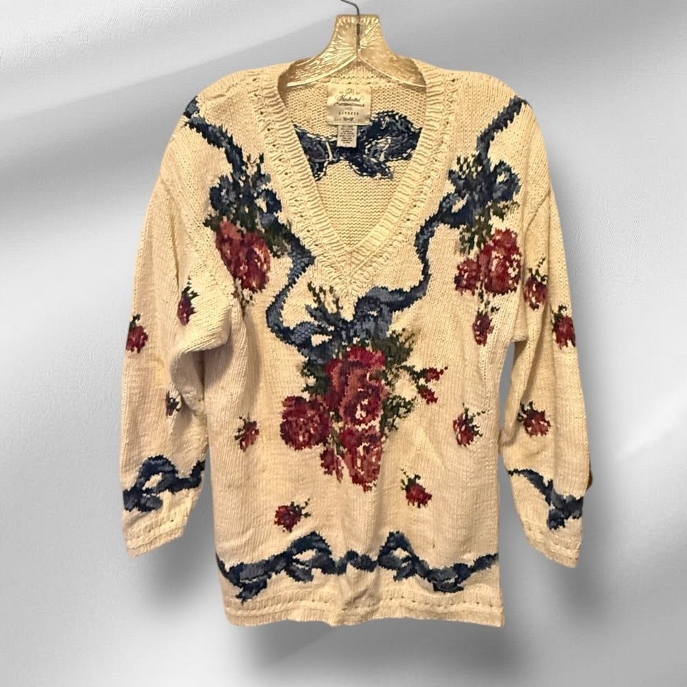 Vintage Express Hand Knitted Floral Sweater